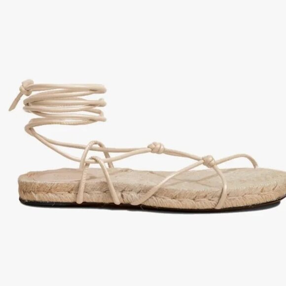 JACK ERWIN NWOB Olivia Lace-up Leather Espadrille Sandals Cream - Picture 1 of 8
